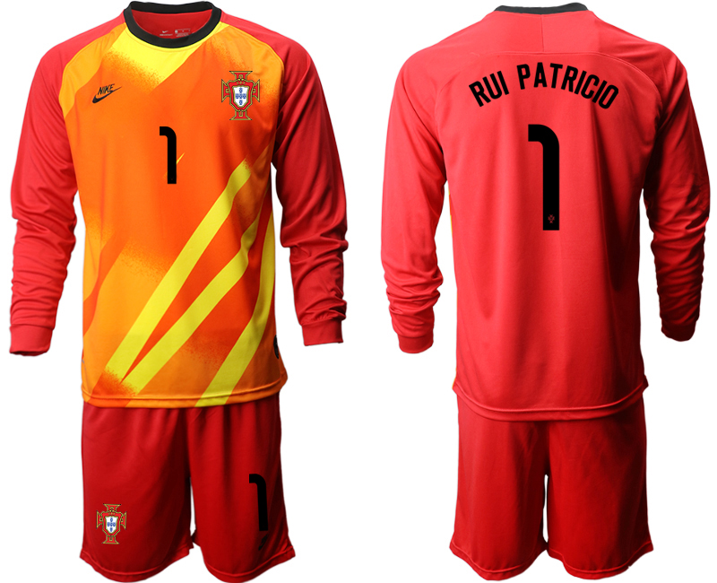 Men 2021 European Cup Portugal red Long sleeve goalkeeper #1 Soccer Jersey